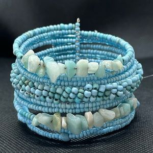 Turquoise and blue beaded, wired bracelet